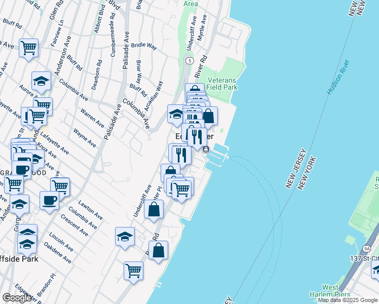 map of restaurants, bars, coffee shops, grocery stores, and more near in Edgewater