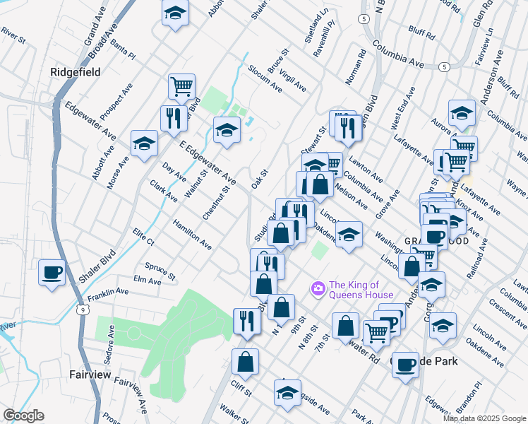 map of restaurants, bars, coffee shops, grocery stores, and more near 576 Art Lane in Ridgefield