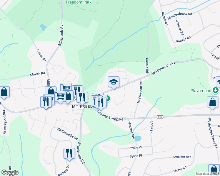 map of restaurants, bars, coffee shops, grocery stores, and more near 29 West Hanover Avenue in Randolph