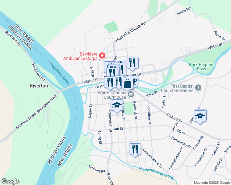 map of restaurants, bars, coffee shops, grocery stores, and more near 311 Front Street in Belvidere