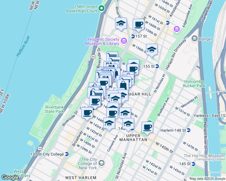 map of restaurants, bars, coffee shops, grocery stores, and more near 531 West 149th Street in New York