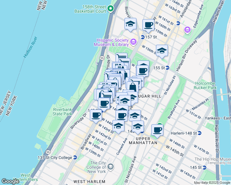 map of restaurants, bars, coffee shops, grocery stores, and more near 3600 Broadway in New York