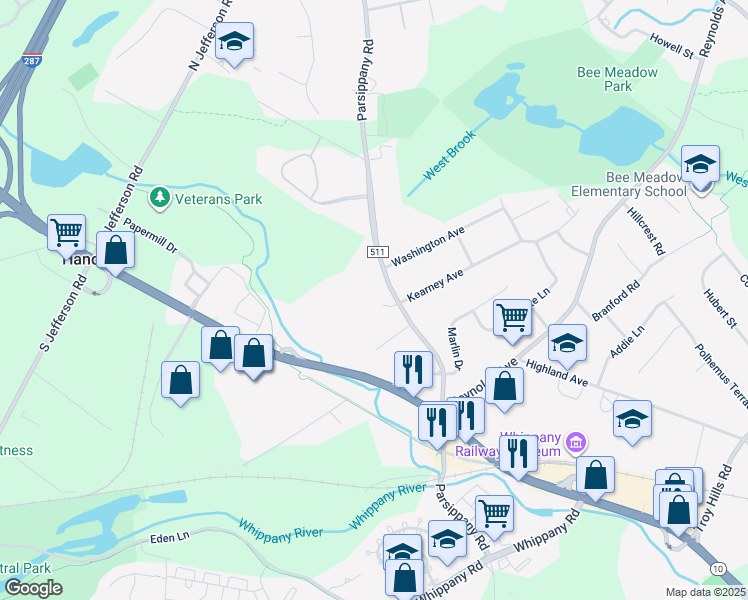 map of restaurants, bars, coffee shops, grocery stores, and more near 3 River Park Court in Hanover