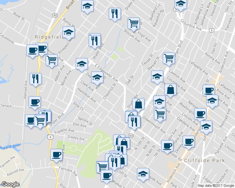 map of restaurants, bars, coffee shops, grocery stores, and more near 651 Day Avenue in Ridgefield