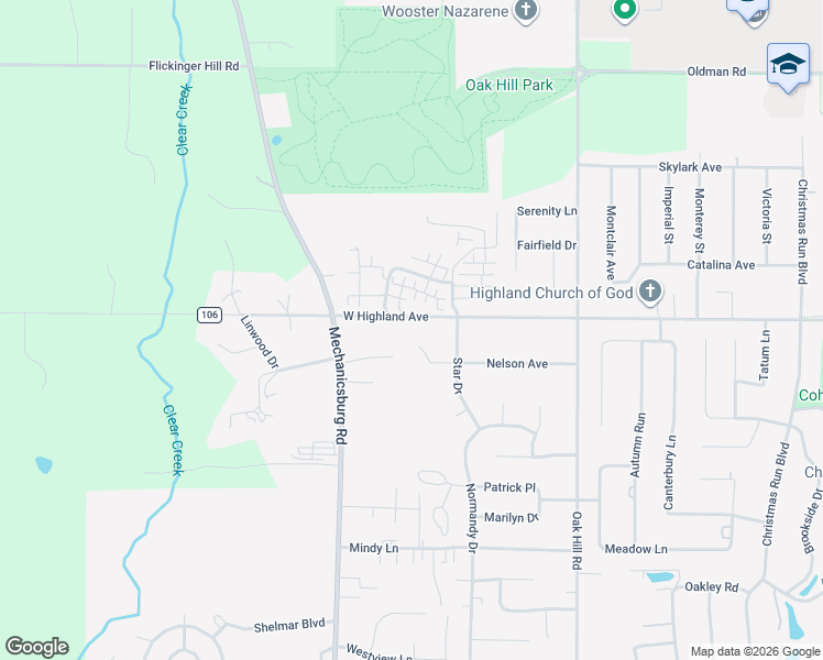 map of restaurants, bars, coffee shops, grocery stores, and more near 1460 West Highland Avenue in Wooster