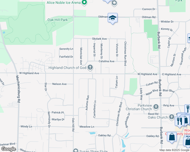 map of restaurants, bars, coffee shops, grocery stores, and more near 629 County Highway 106 in Wooster