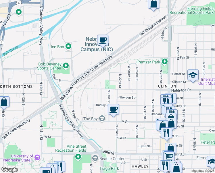 map of restaurants, bars, coffee shops, grocery stores, and more near 2048 Holdrege Street in Lincoln