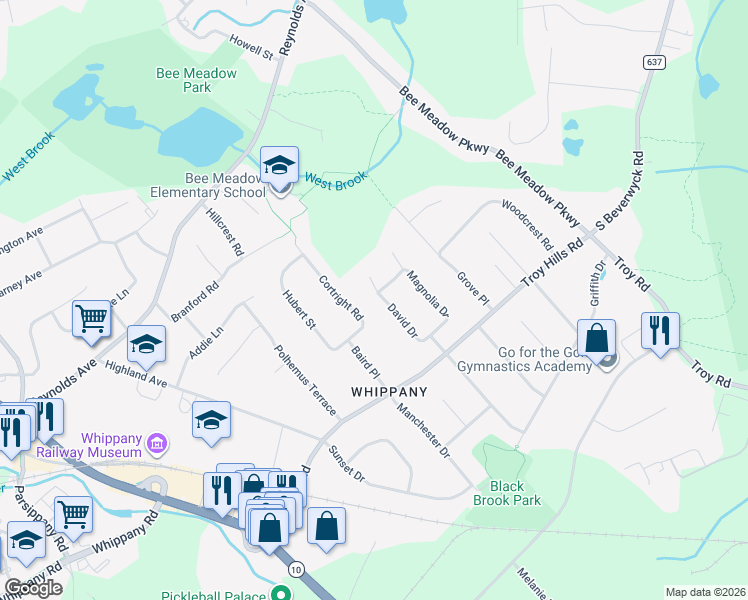 map of restaurants, bars, coffee shops, grocery stores, and more near 20 David Drive in Hanover