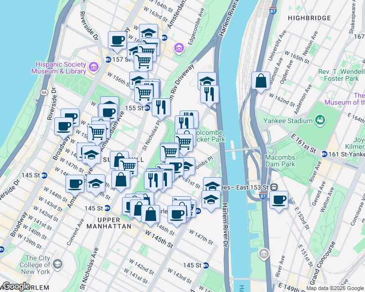 map of restaurants, bars, coffee shops, grocery stores, and more near in New York
