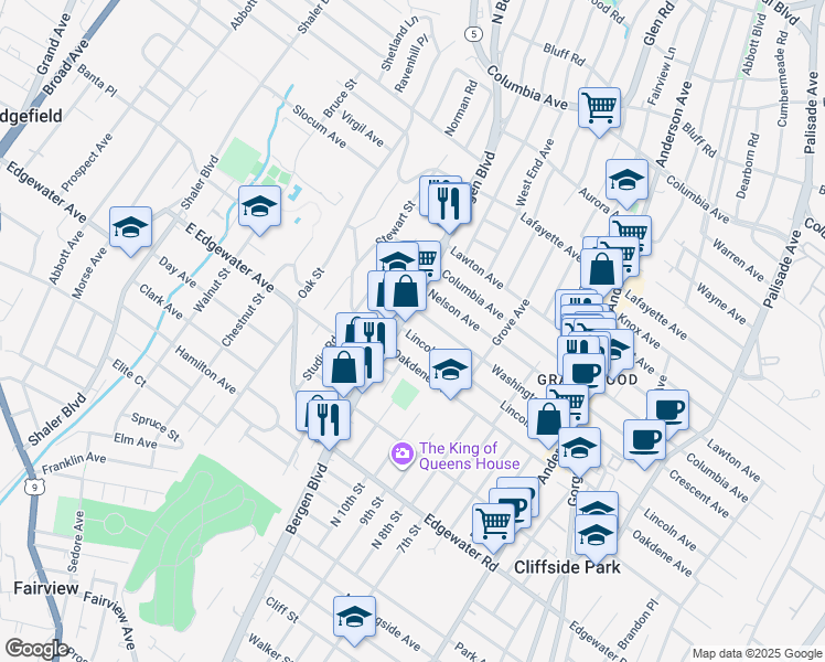 map of restaurants, bars, coffee shops, grocery stores, and more near 498 Washington Avenue in Ridgefield