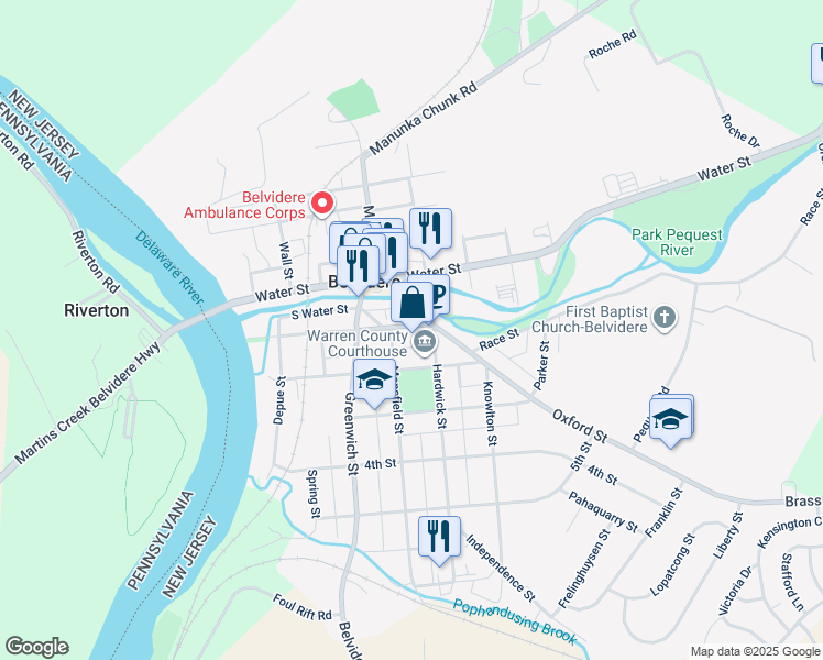 map of restaurants, bars, coffee shops, grocery stores, and more near 416 Front Street in Belvidere