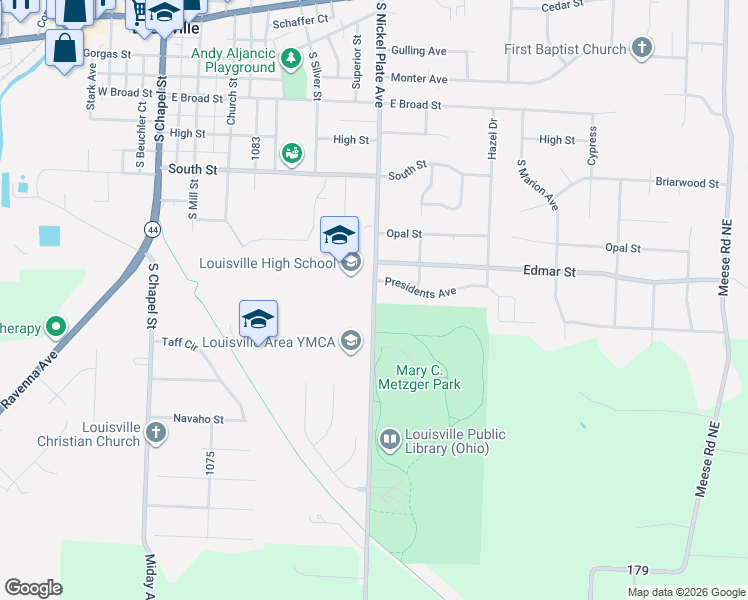 map of restaurants, bars, coffee shops, grocery stores, and more near 1420 Nickel Plate South in Louisville
