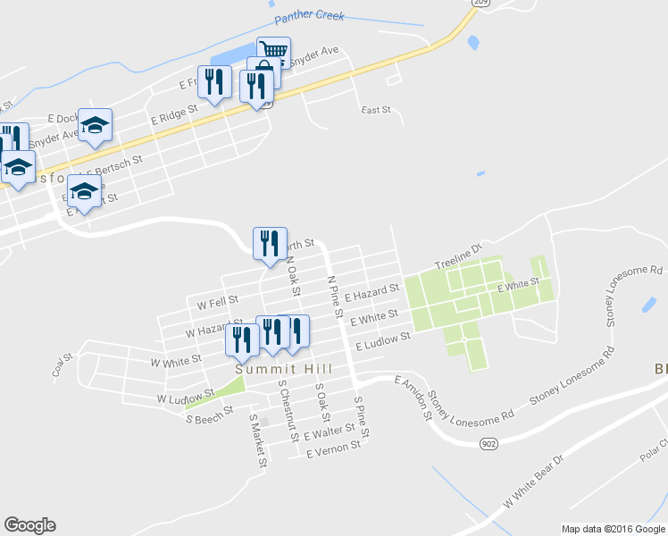 map of restaurants, bars, coffee shops, grocery stores, and more near 200 East Fell Street in Summit Hill