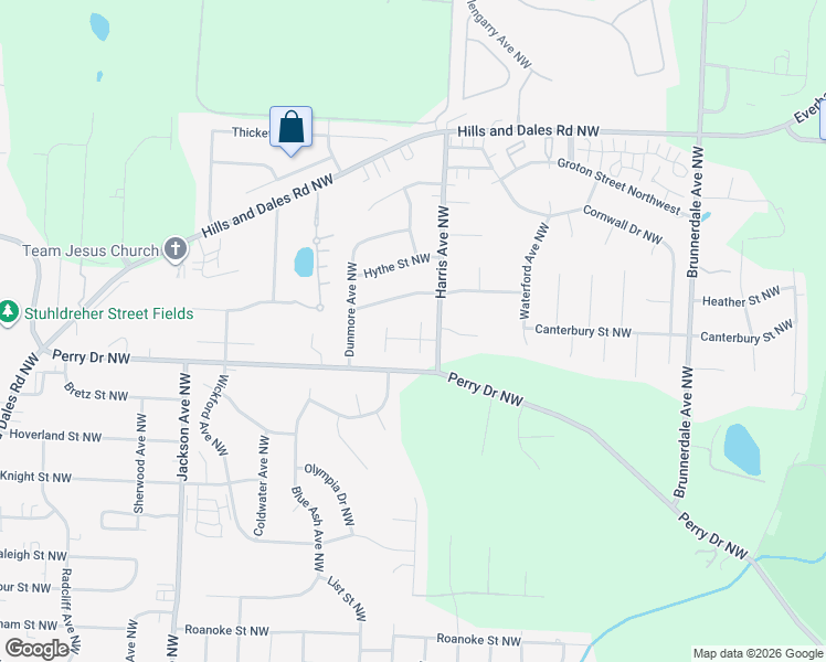 map of restaurants, bars, coffee shops, grocery stores, and more near 3235 North Bloomsbury Circle Northwest in Canton