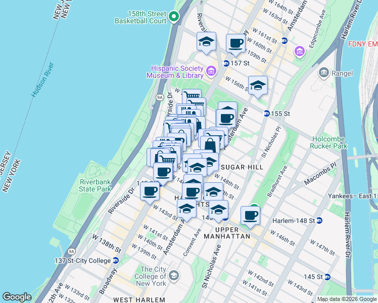 map of restaurants, bars, coffee shops, grocery stores, and more near in New York