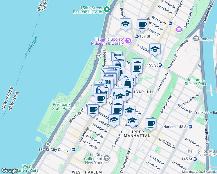 map of restaurants, bars, coffee shops, grocery stores, and more near in New York