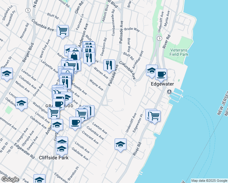map of restaurants, bars, coffee shops, grocery stores, and more near 300 Winston Drive in Cliffside Park