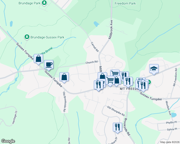 map of restaurants, bars, coffee shops, grocery stores, and more near 7 Valley Road in Randolph