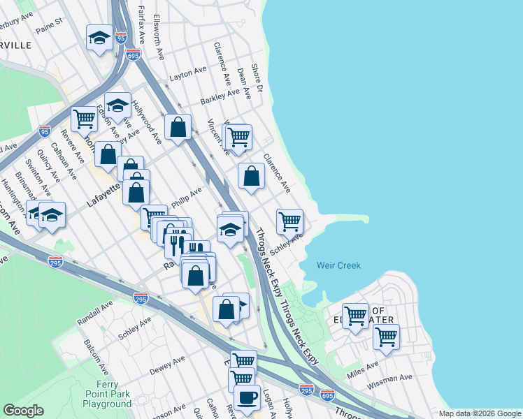 map of restaurants, bars, coffee shops, grocery stores, and more near 659 Vincent Avenue in Bronx