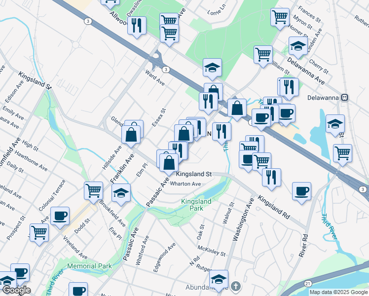 map of restaurants, bars, coffee shops, grocery stores, and more near 1 Main Avenue in Clifton