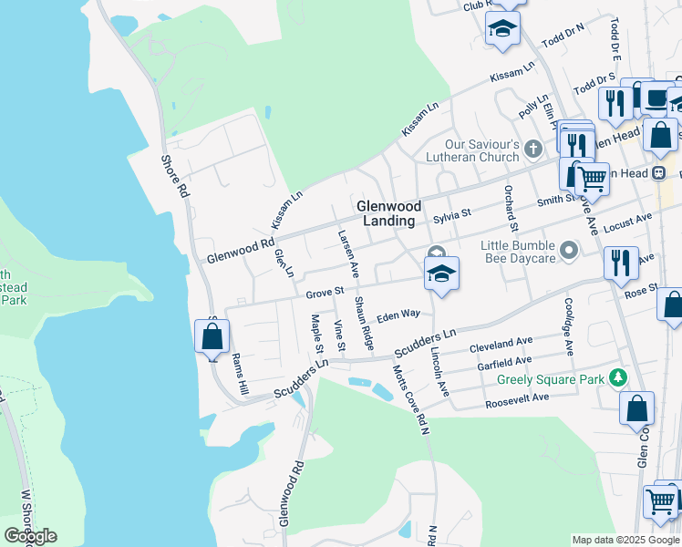 map of restaurants, bars, coffee shops, grocery stores, and more near 8 Hillside Avenuebox 258 in Glenwood Landing