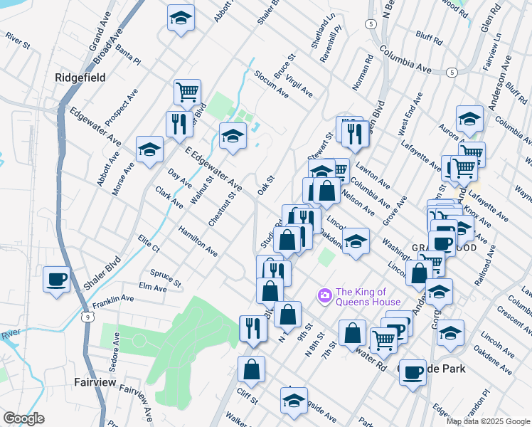 map of restaurants, bars, coffee shops, grocery stores, and more near 576 Art Lane in Ridgefield