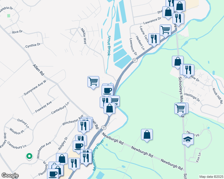 map of restaurants, bars, coffee shops, grocery stores, and more near 2061 New Jersey 57 in Hackettstown