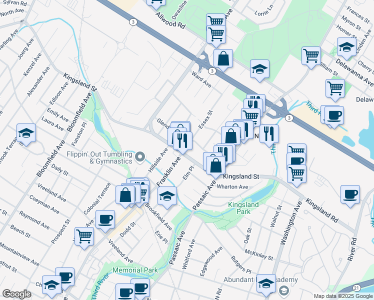 map of restaurants, bars, coffee shops, grocery stores, and more near 698 Franklin Avenue in Nutley