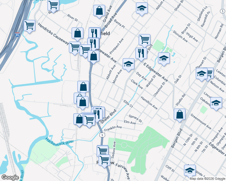 map of restaurants, bars, coffee shops, grocery stores, and more near 398 Morse Avenue in Ridgefield