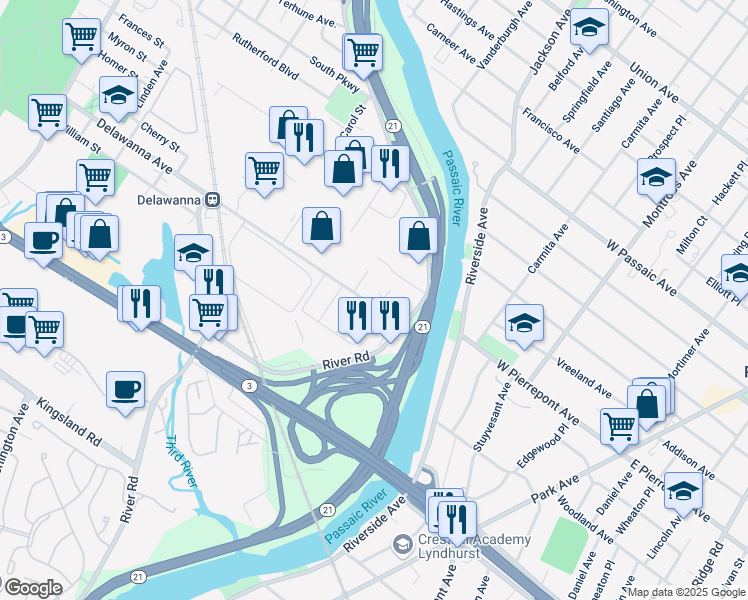 map of restaurants, bars, coffee shops, grocery stores, and more near 51 Johnson Street in Clifton