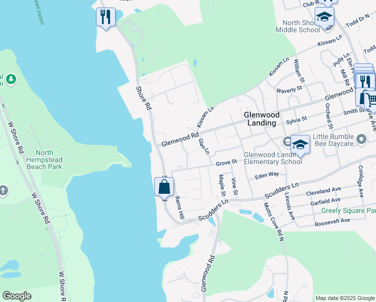 map of restaurants, bars, coffee shops, grocery stores, and more near 2 School House Hill Road in Glenwood Landing