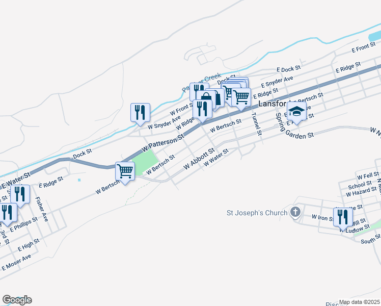 map of restaurants, bars, coffee shops, grocery stores, and more near 351 Towanda Street in White Haven
