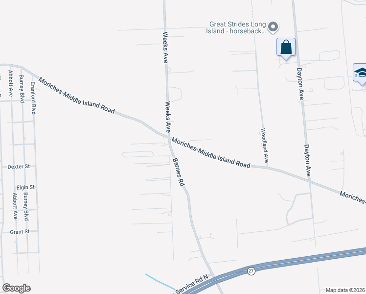 map of restaurants, bars, coffee shops, grocery stores, and more near 1 Barnes Road in Manorville