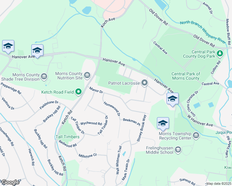 map of restaurants, bars, coffee shops, grocery stores, and more near 15 Manor Drive in Morristown