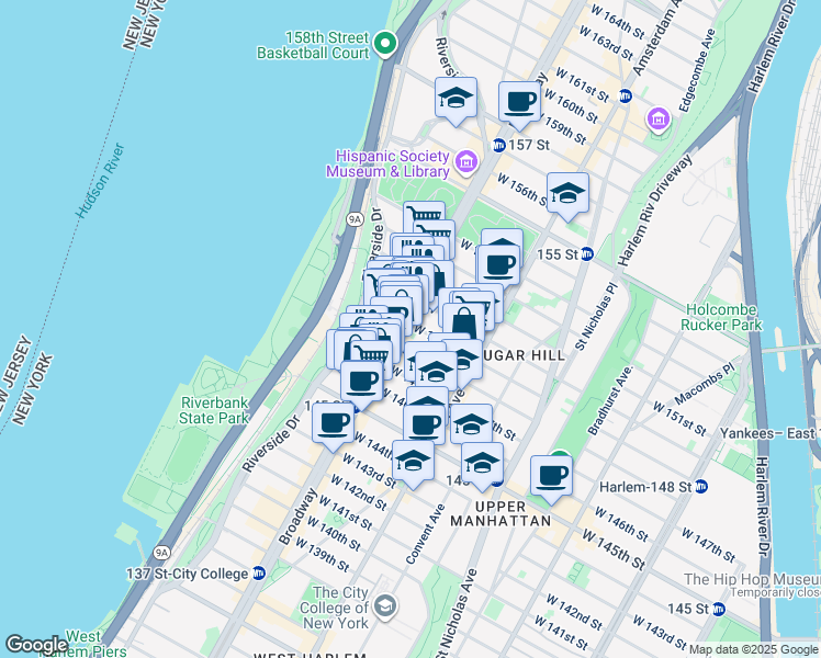 map of restaurants, bars, coffee shops, grocery stores, and more near 3610 Broadway in New York