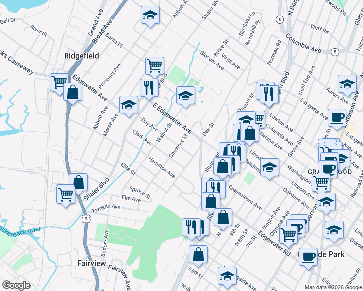 map of restaurants, bars, coffee shops, grocery stores, and more near 651 Day Avenue in Ridgefield