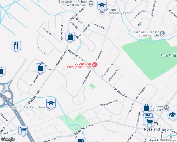 map of restaurants, bars, coffee shops, grocery stores, and more near 48 Bovensiepen Court in Roseland