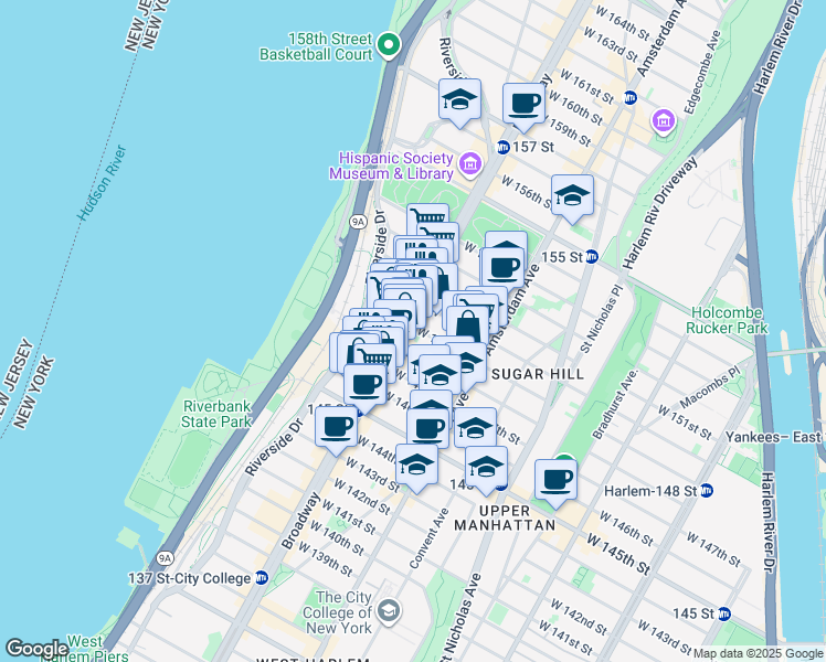 map of restaurants, bars, coffee shops, grocery stores, and more near 3612 Broadway in New York