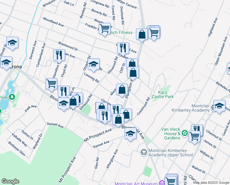 map of restaurants, bars, coffee shops, grocery stores, and more near 17 Martin Road in Verona