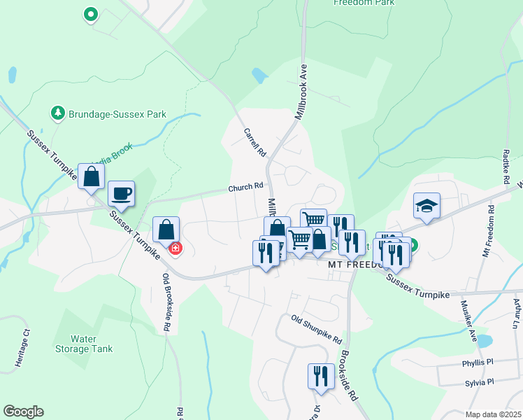 map of restaurants, bars, coffee shops, grocery stores, and more near 8 Overlook Road in Randolph