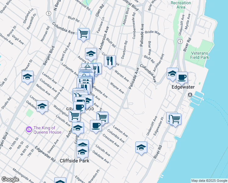 map of restaurants, bars, coffee shops, grocery stores, and more near 246 Franklin Avenue in Cliffside Park