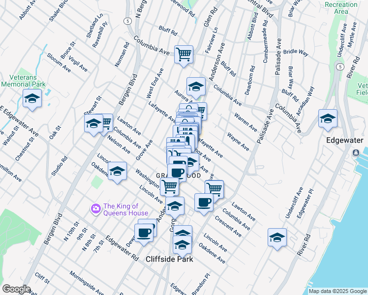 map of restaurants, bars, coffee shops, grocery stores, and more near in Cliffside Park