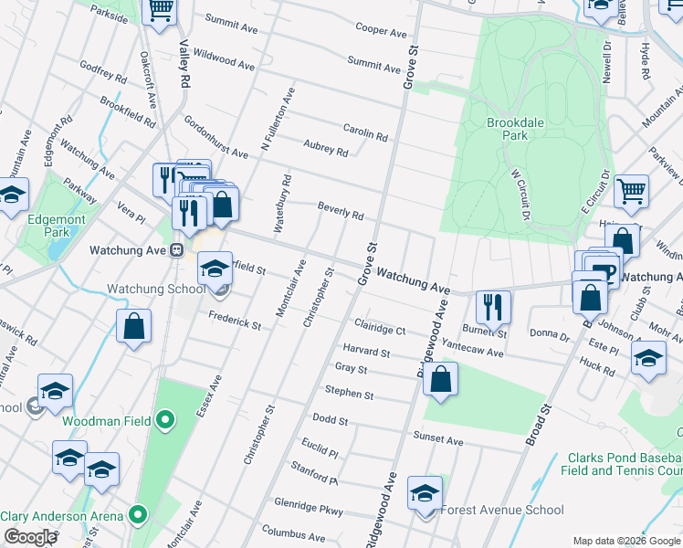 map of restaurants, bars, coffee shops, grocery stores, and more near 7 Christopher Court in Montclair