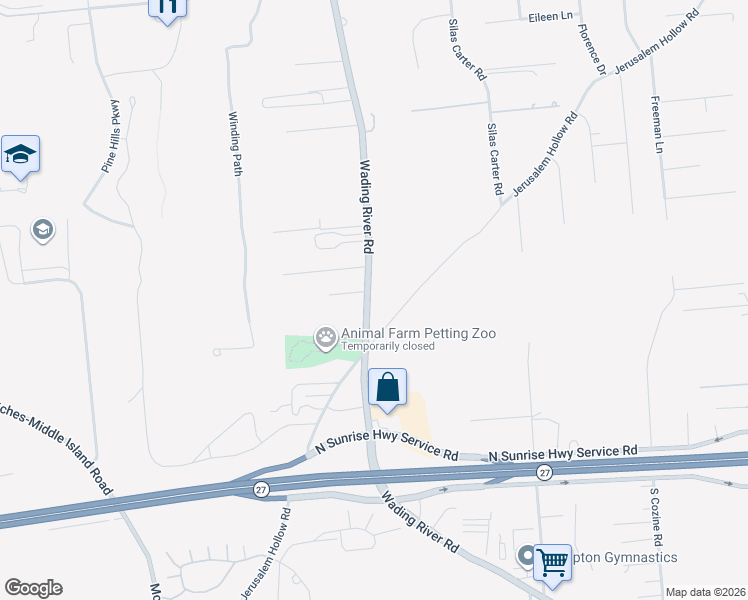 map of restaurants, bars, coffee shops, grocery stores, and more near 187 Wading River Road in Center Moriches