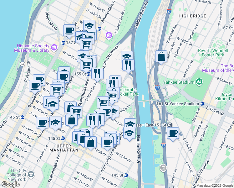 map of restaurants, bars, coffee shops, grocery stores, and more near in New York