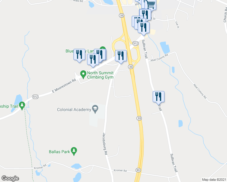 map of restaurants, bars, coffee shops, grocery stores, and more near 1380 Jacobsburg Road in Wind Gap