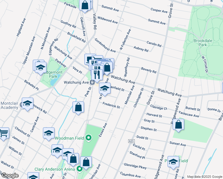 map of restaurants, bars, coffee shops, grocery stores, and more near 15 Garden Street in Montclair
