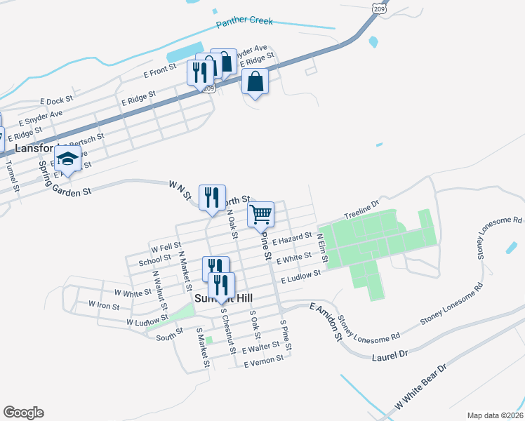 map of restaurants, bars, coffee shops, grocery stores, and more near 200 East Fell Street in Summit Hill