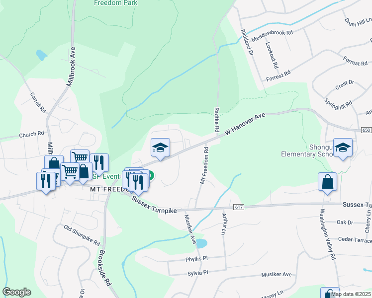 map of restaurants, bars, coffee shops, grocery stores, and more near 35A West Hanover Avenue in Randolph