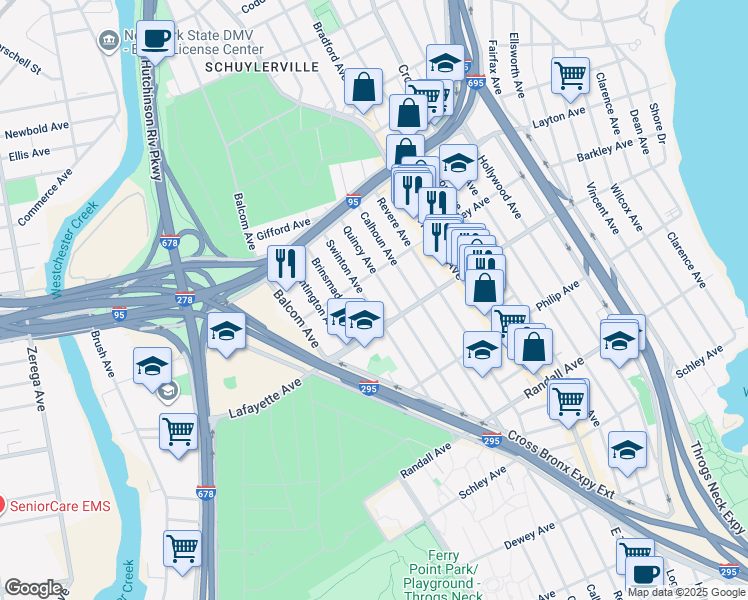 map of restaurants, bars, coffee shops, grocery stores, and more near 906 Swinton Avenue in Bronx